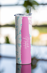 20oz Stainless Skinny Tumbler - Flower Lines Pink Aqua