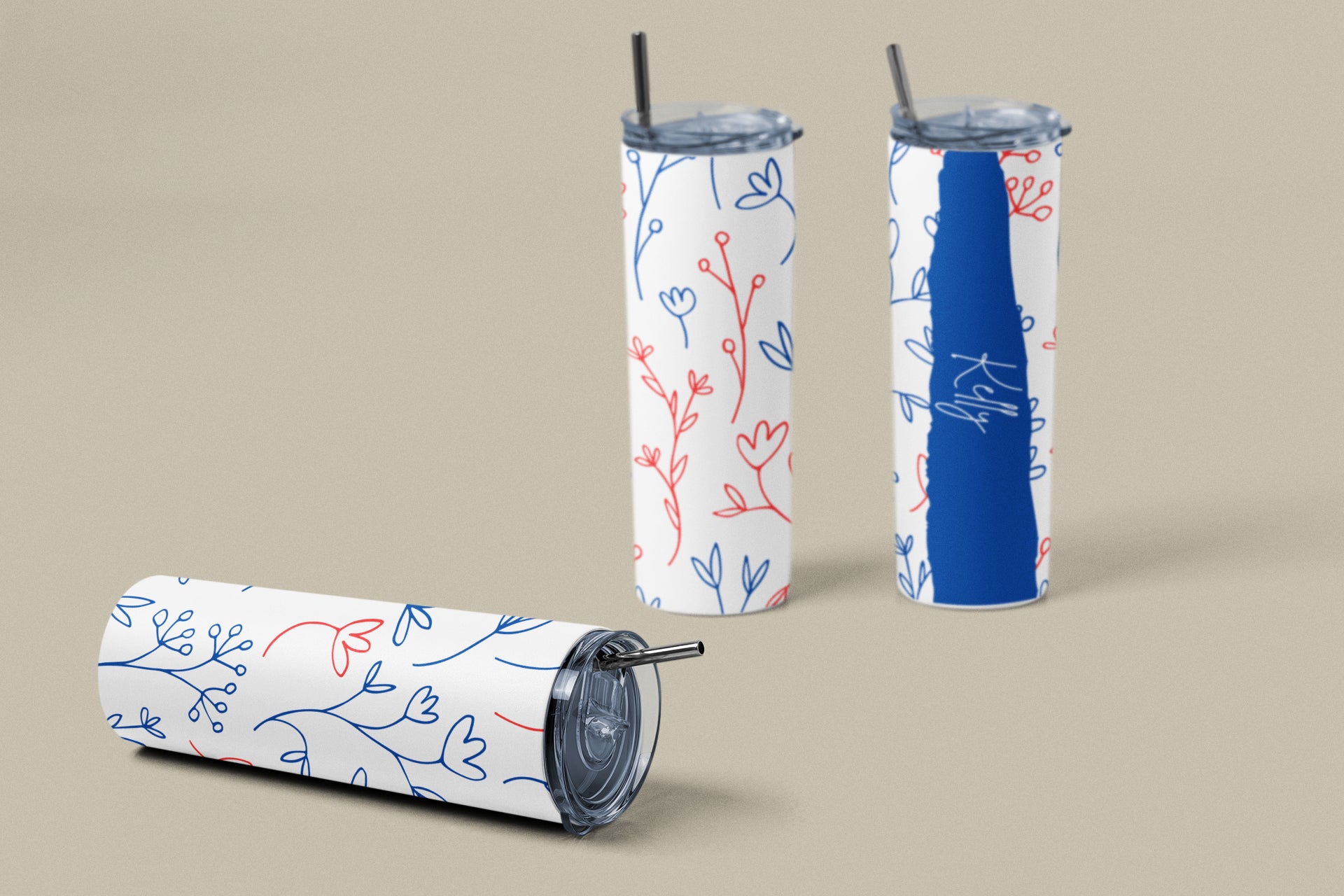 20oz Stainless Skinny Tumbler - Flower Lines Red Blue