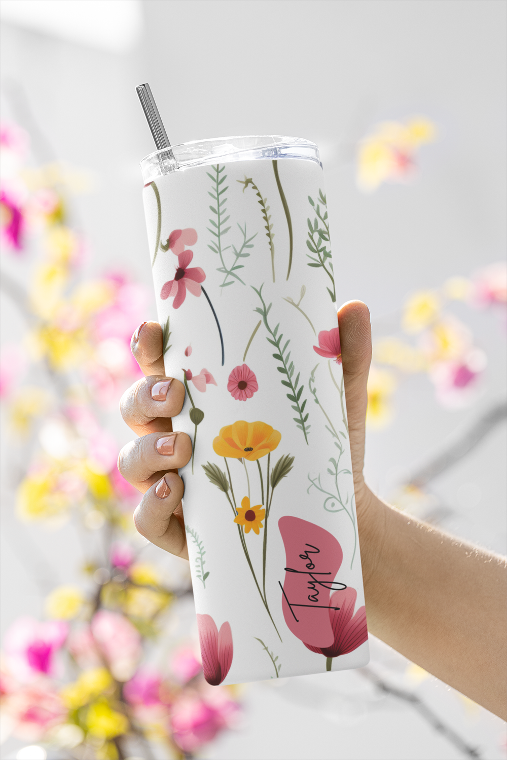20oz Stainless Skinny Tumbler - Spring flowers