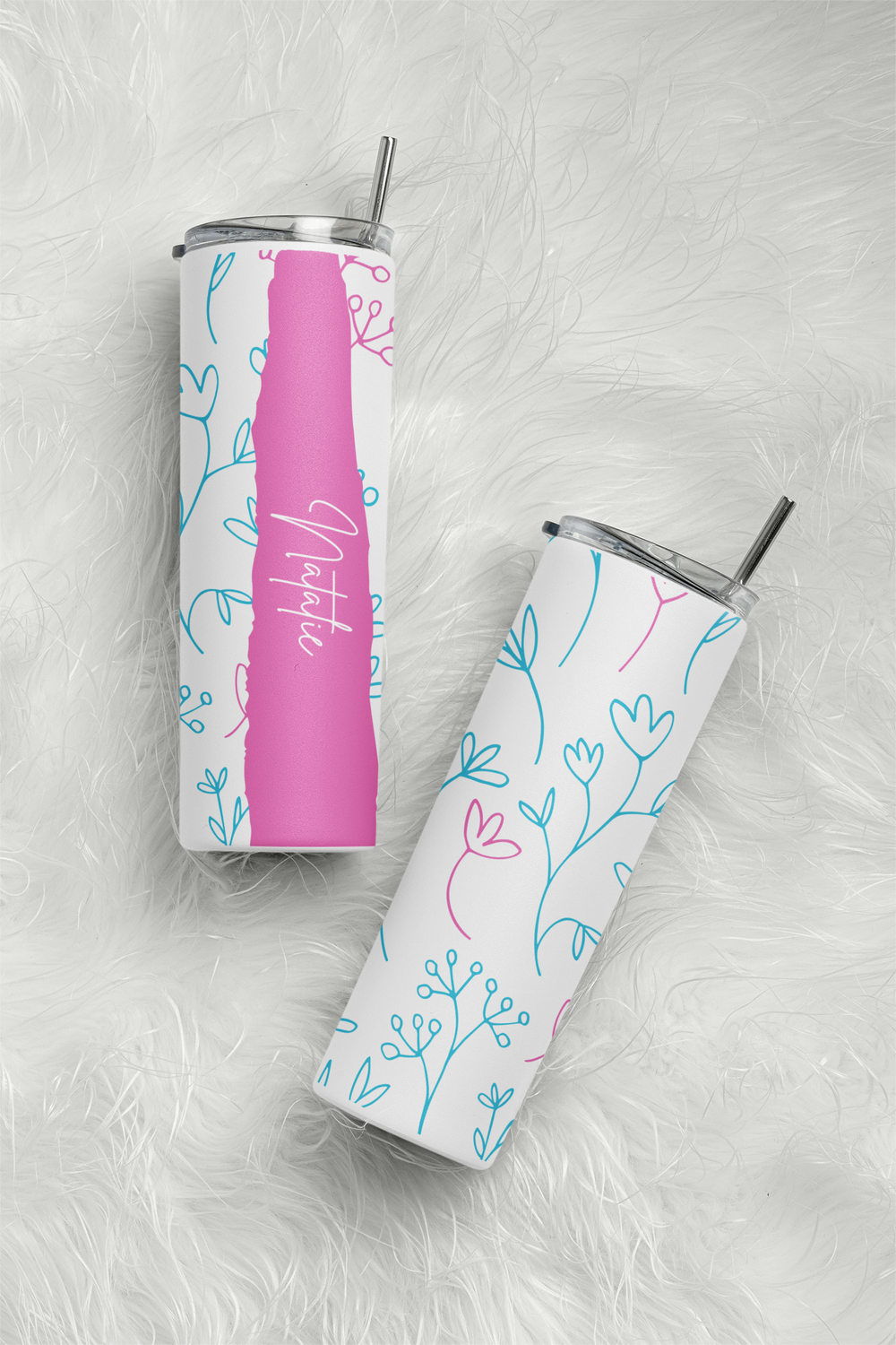 20oz Stainless Skinny Tumbler - Flower Lines Pink Aqua