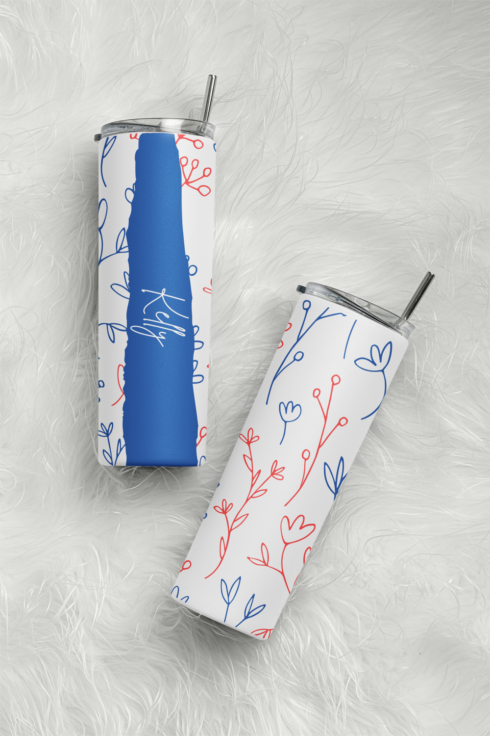 20oz Stainless Skinny Tumbler - Flower Lines Red Blue